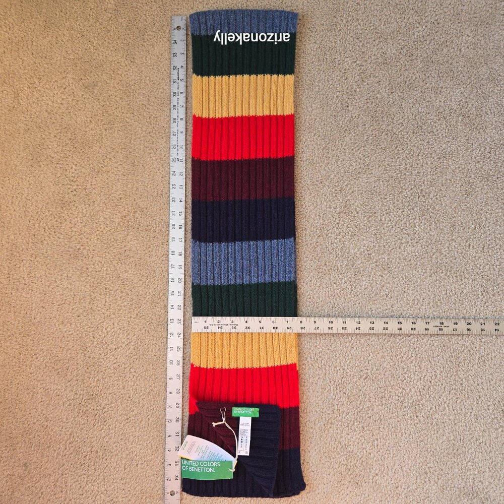NWT Benetton Wool Stripe Colorblock Scarf Colorful - Picture 2 of 11